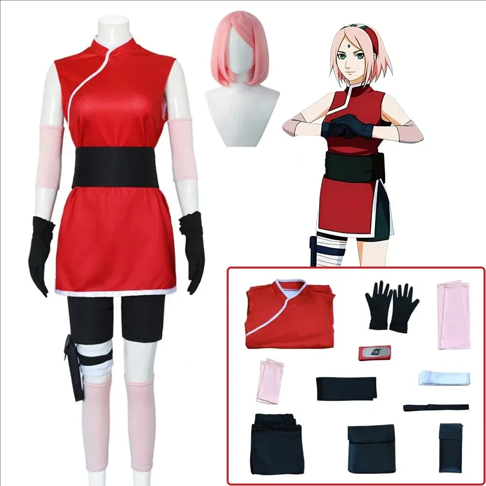 Anime Cosplay Ninja - Kostium Anime Haruno Sakura Cosplay Damski